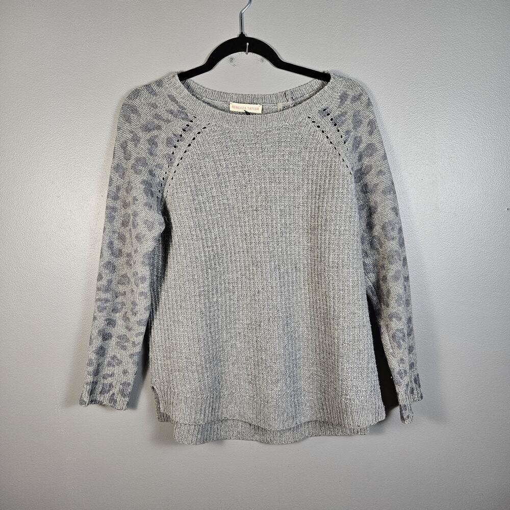 Rebecca Taylor Womens Wool Cashmere Animal Print‎ Sweater Gray Small Pullover